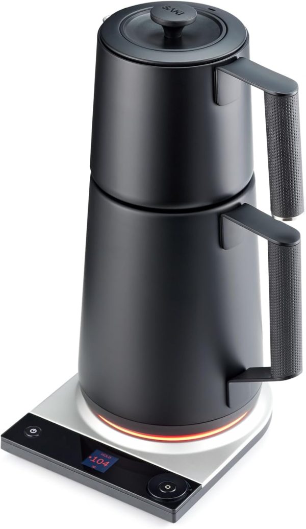 Turkish Tea Maker Machine Pro, Electric Double-Pot Teapot 1.75L 120V, 120 Min Keep-Warm, Stainless Steel BPA-Free, Auto Shut-Off & Boil-Dry, LED Brew Ring, Matte Black