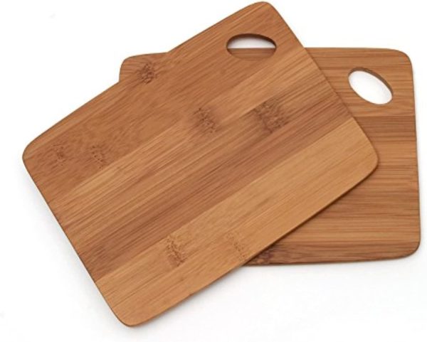 Bamboo Wood Thin Kitchen Cutting Boards with Oval Hole in Corner, Set of 2 Boards, 6" x 8" x 0.25"