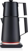 Turkish Tea Maker Machine Pro, Electric Double-Pot Teapot 1.75L 120V, 120 Min Keep-Warm, Stainless Steel BPA-Free, Auto Shut-Off & Boil-Dry, LED Brew Ring, Matte Black