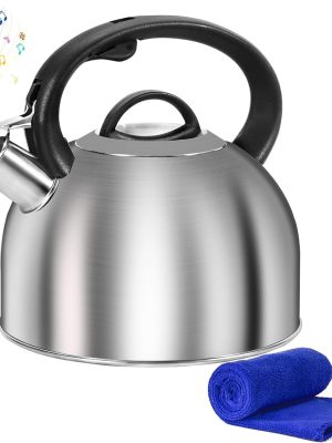 Whistling Stovetop Tea Kettle, 3L Food-Grade 304 Stainless Steel Teapot, Ergonomic Handle,Hot Water Quick Boil,All Metal Stove Kettle Rust Resistant and Durable,With Anti-Scald Towel(Silver)