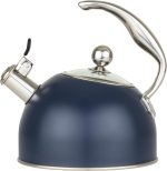 3-Ply Stainless Steel Tea Kettle, 2.6 Quart Stovetop Hot Water Pot with Tempered Glass Lid, Ergonomic Handle, Induction Ready, Slate and Blue