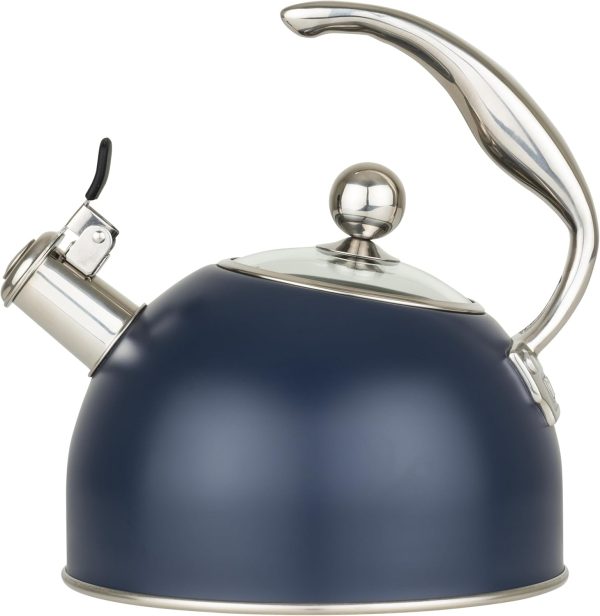 3-Ply Stainless Steel Tea Kettle, 2.6 Quart Stovetop Hot Water Pot with Tempered Glass Lid, Ergonomic Handle, Induction Ready, Slate and Blue
