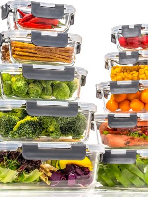 Glass Food Storage Containers with Lids Airtight, Glass Meal Prep Containers for Lunch, Glass Container Set, BPA Free（20 Pieces）