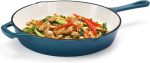 Cast Iron Pan 25cm - Cast Iron Skillet with Pour Spout, Round Frying Pan - Cast Iron Cookware, Crock Pot - Cooking Tools & Kitchen Essentials - Teal