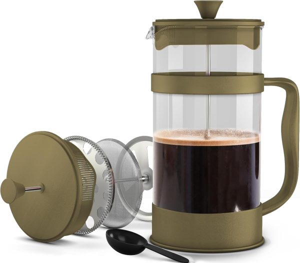 34 Ounce 1 Liter French Press Coffee Maker, Tea Maker, Travel Coffee Presses, Heat Resistant Thickened Borosilicate Coffee Pot for Camping Travel Gifts, Gold Pack of 1