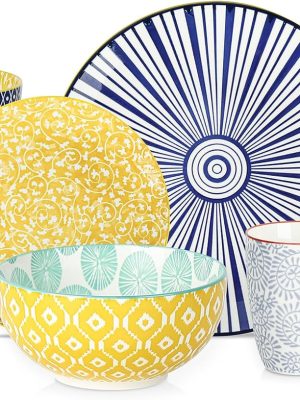 Ceramic Dinnerware Sets for 4, 16 Pieces Plates and Bowls Sets, Dishes set for 4-Chip and Scratch Resistant, Dishwasher&Microwave Safe, Assorted Colors