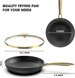 Non stick Frying Pans, Long Lasting 10 Inch Frying Pan with Lid, Professional Cast Iron Skillets Nonstick Frying Pan, Frying Pans Nonstick with Lid and Stay Cool Handle, Valentines Day Gifts