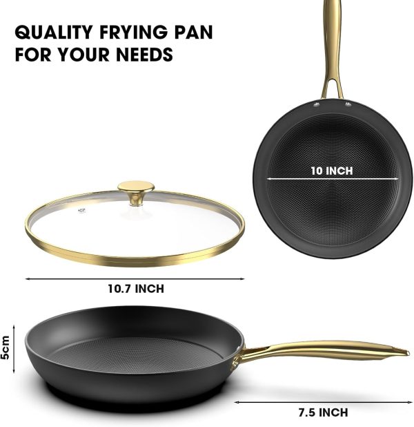 Non stick Frying Pans, Long Lasting 10 Inch Frying Pan with Lid, Professional Cast Iron Skillets Nonstick Frying Pan, Frying Pans Nonstick with Lid and Stay Cool Handle, Valentines Day Gifts