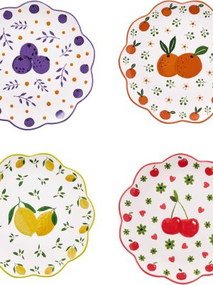 Scalloped Salad Plates Set of 4, 8.75 Inch Ceramic Dessert Plates for Salad, Appetizer, Side Dishes, Microwave and Dishwasher Safe, Gift for Housewarming and Thanksgiving