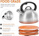 Whistling Stovetop Tea Kettle, 3L Food-Grade 304 Stainless Steel Teapot, Ergonomic Handle,Hot Water Quick Boil,All Metal Stove Kettle Rust Resistant and Durable,With Anti-Scald Towel(Silver)