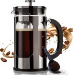 French Press Coffee Maker 34 Ounce 1 Liter, Borosilicate Glass Stainless Steel Brewer, Large Portable Cold Brew  Teapot for Kitchen Travel Camping Coffee Bar Accessories, Dark Pewter
