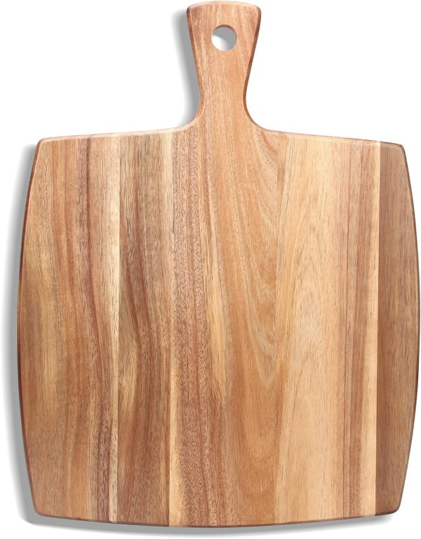 Large Acacia Wood Cutting Board with Handle 17"x13" Big Wooden Charcuterie Boards Butcher Block Meat Cutting Boards for Kitchen Decor Bread Cheese Serving Platter Thick Teak Chopping Board Food Tray