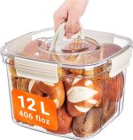 Bread Box for Kitchen Countertop, 12L/406floz Airtight Food Storage Containers with Lids, Flour Container for Homemade Sourdough Bread, Portable with Handle, Clear Plastic