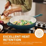 Cast Iron Pan 25cm - Cast Iron Skillet with Pour Spout, Round Frying Pan - Cast Iron Cookware, Crock Pot - Cooking Tools & Kitchen Essentials - Teal