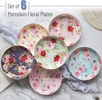 Porcelain Floral Dessert Plates, 8 inch, Set of 6, Deep Plates, Porcelain Bone China, Appetizer Plates, Floral Plates, Salad Plates, Small Plates Set, Small Dishes
